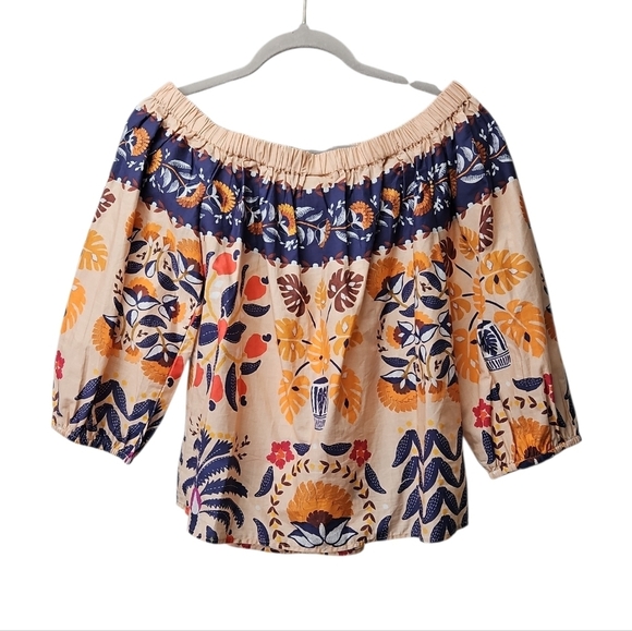 FARM Rio Tops - Farm Rio x Anthropologie Off-the-Shoulder Printed Poplin Top Sz Small Womens